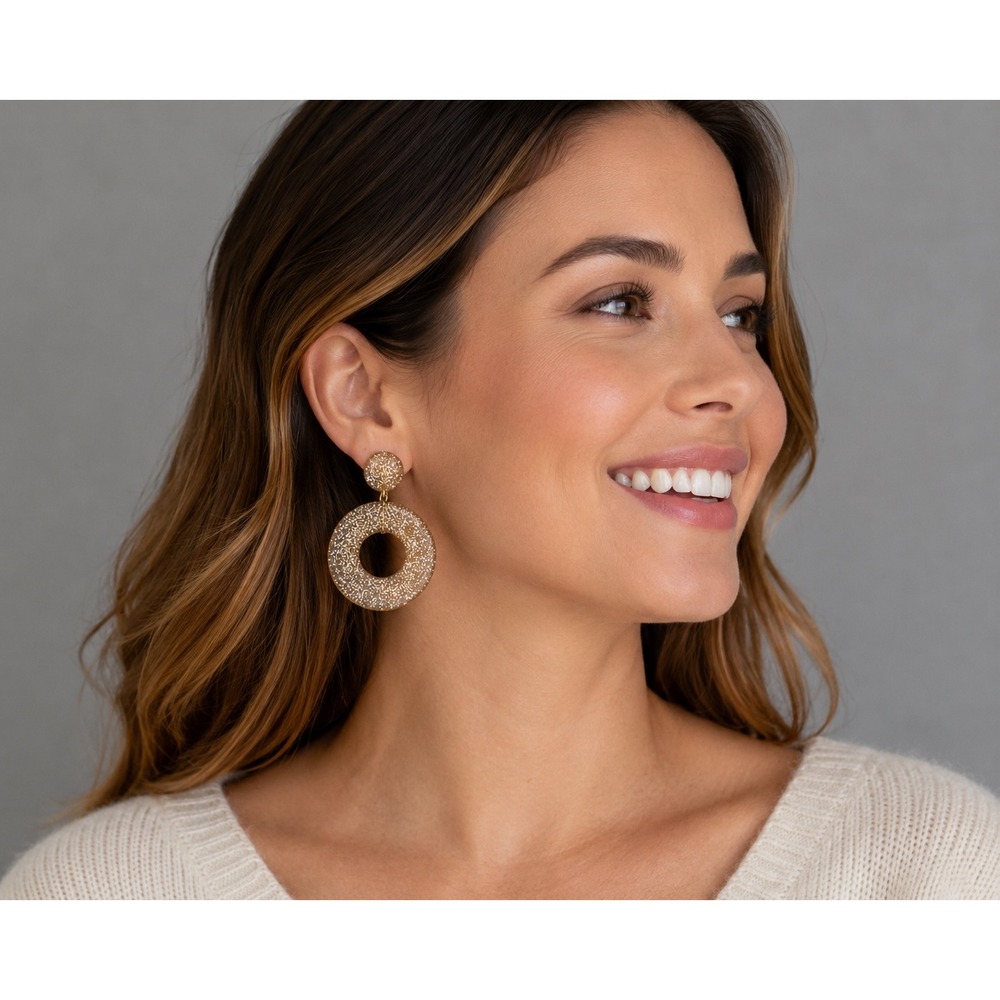 Madewell Clear Gold Glitter Lucite Hoop Statement Earrings NWT 2.5"